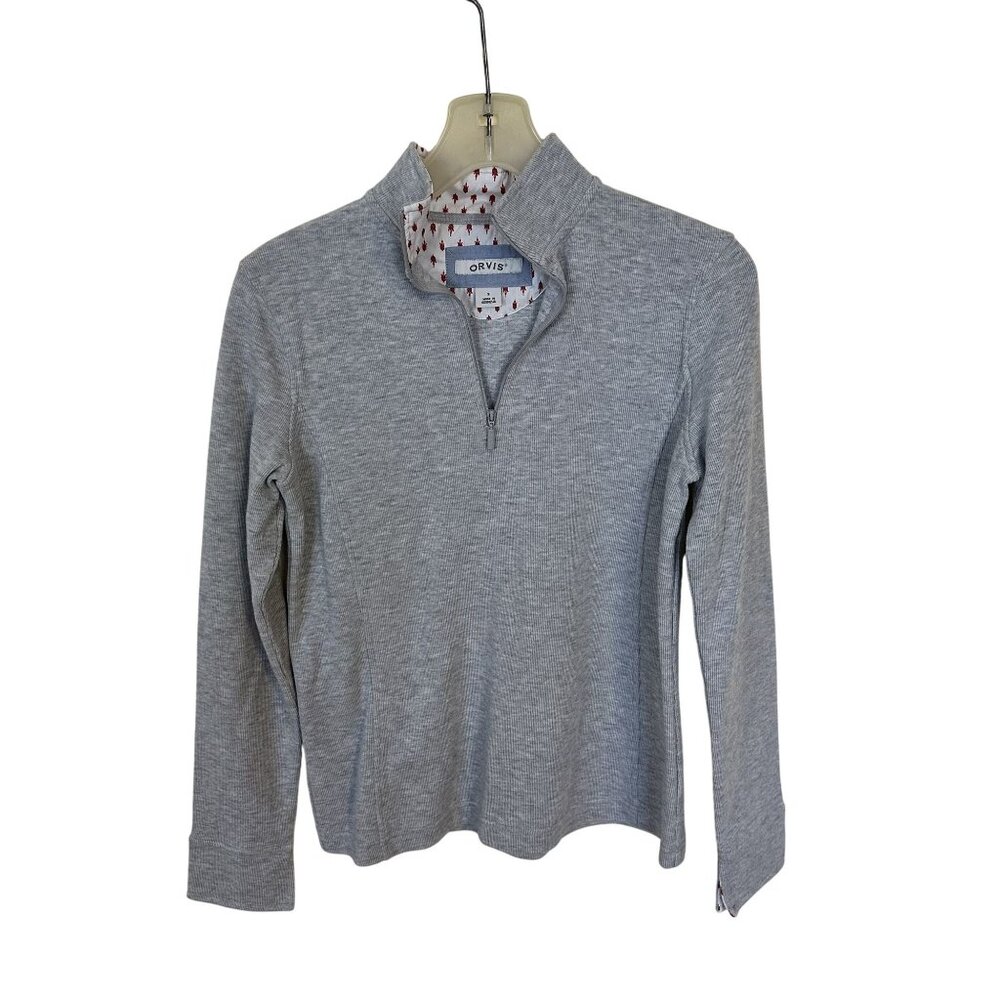 Orvis Womens Gray Quarter Zip Pullover Sweater Small Ribbed Outdoor